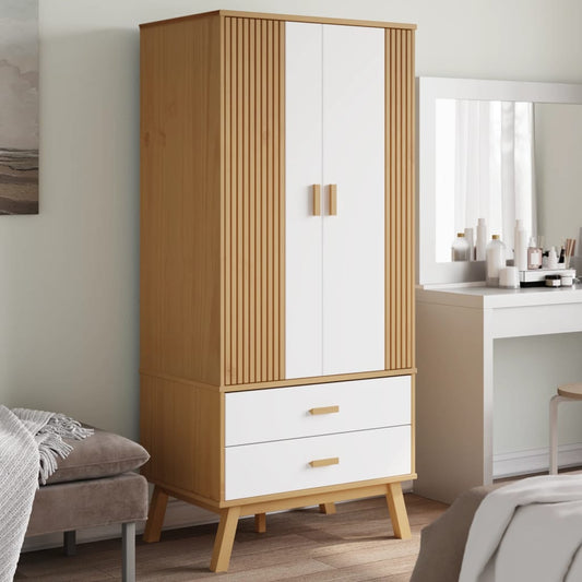 vidaXL Wardrobe "OLDEN" White and Brown 76,5x53x172 cm Solid Wood Pine