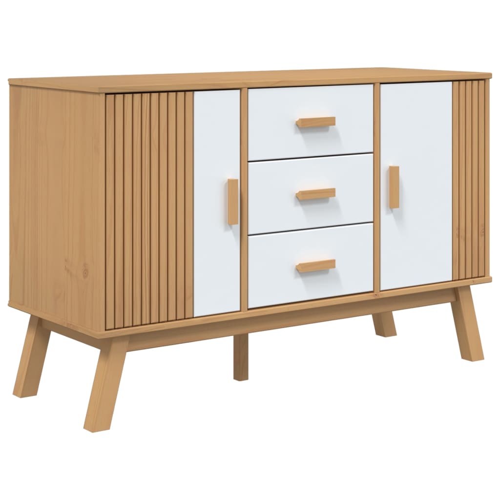 vidaXL Sideboard "OLDEN" White and Brown 114x43x73,5cm Solid Wood Pine