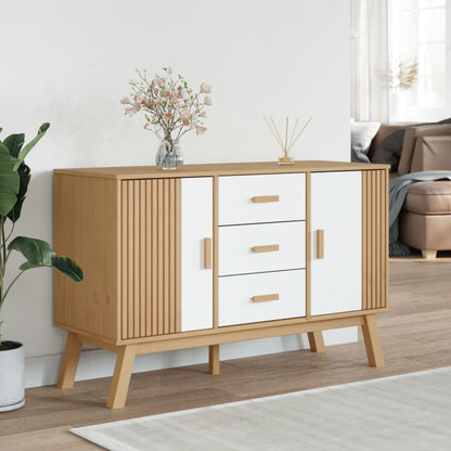 vidaXL Sideboard "OLDEN" White and Brown 114x43x73,5cm Solid Wood Pine