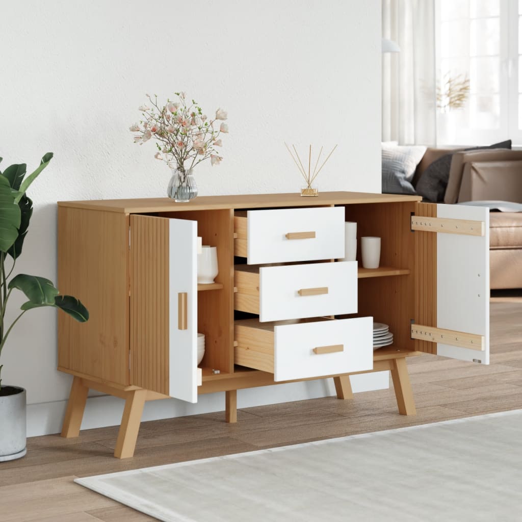 vidaXL Sideboard "OLDEN" White and Brown 114x43x73,5cm Solid Wood Pine