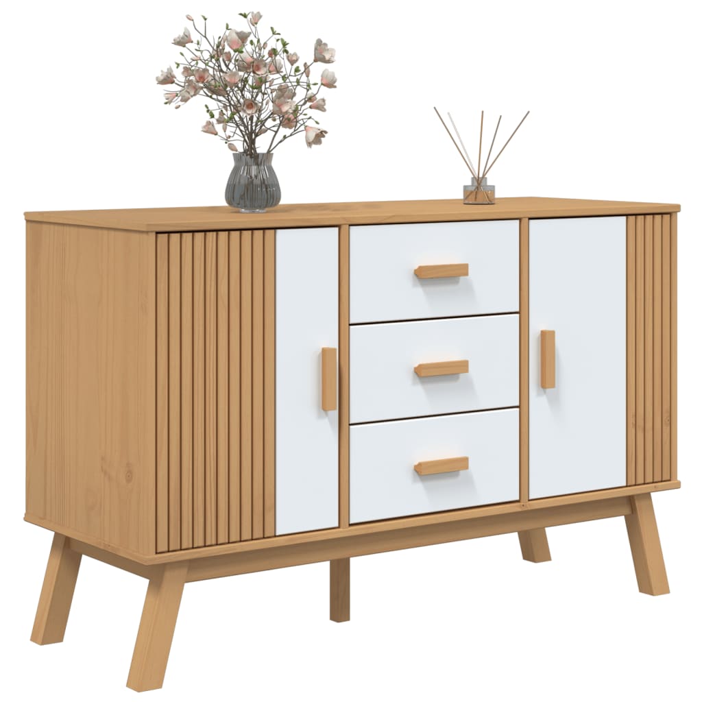 vidaXL Sideboard "OLDEN" White and Brown 114x43x73,5cm Solid Wood Pine