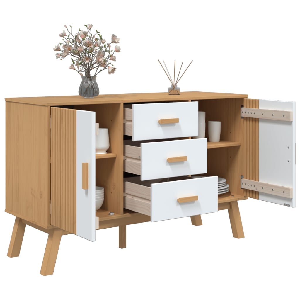 vidaXL Sideboard OLDEN White and Brown 114x43x73.5cm Solid Wood Pine