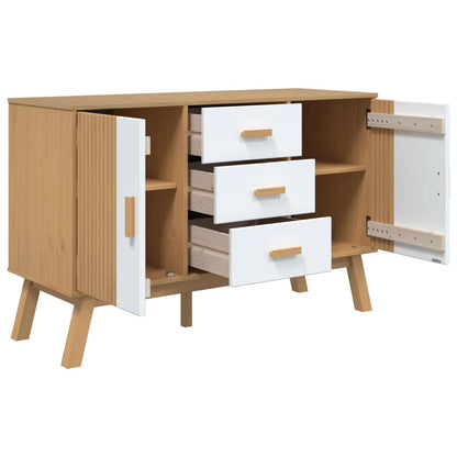 vidaXL Sideboard "OLDEN" White and Brown 114x43x73,5cm Solid Wood Pine
