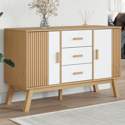 vidaXL Sideboard "OLDEN" White and Brown 114x43x73,5cm Solid Wood Pine