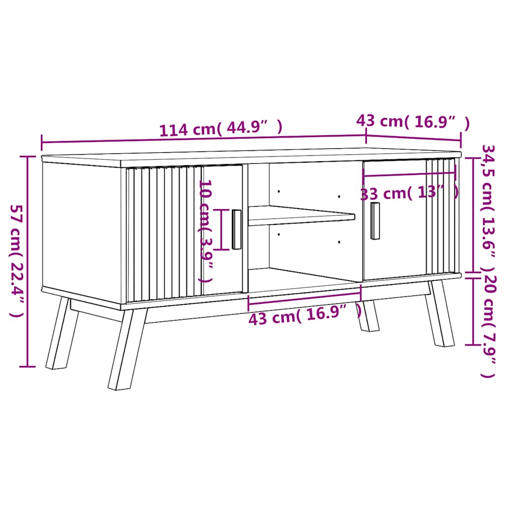 vidaXL TV Cabinet OLDEN Brown 114x43x57 cm Solid Wood Pine