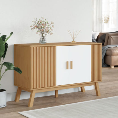 vidaXL Sideboard "OLDEN" White and Brown 114x43x73,5 cm Solid Wood Pine