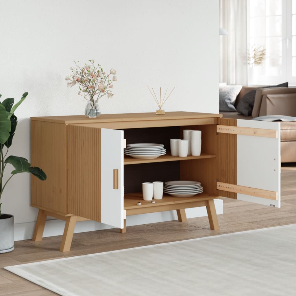 vidaXL Sideboard "OLDEN" White and Brown 114x43x73,5 cm Solid Wood Pine