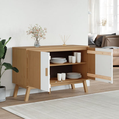 vidaXL Sideboard "OLDEN" White and Brown 114x43x73,5 cm Solid Wood Pine