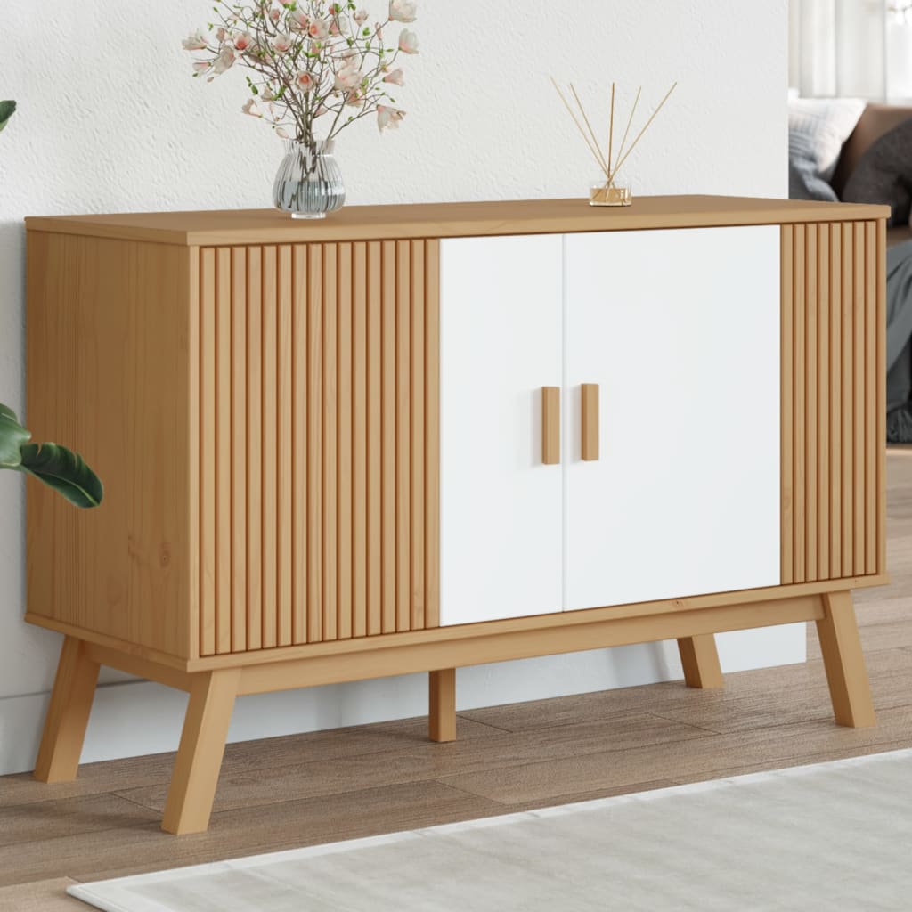 vidaXL Sideboard "OLDEN" White and Brown 114x43x73,5 cm Solid Wood Pine