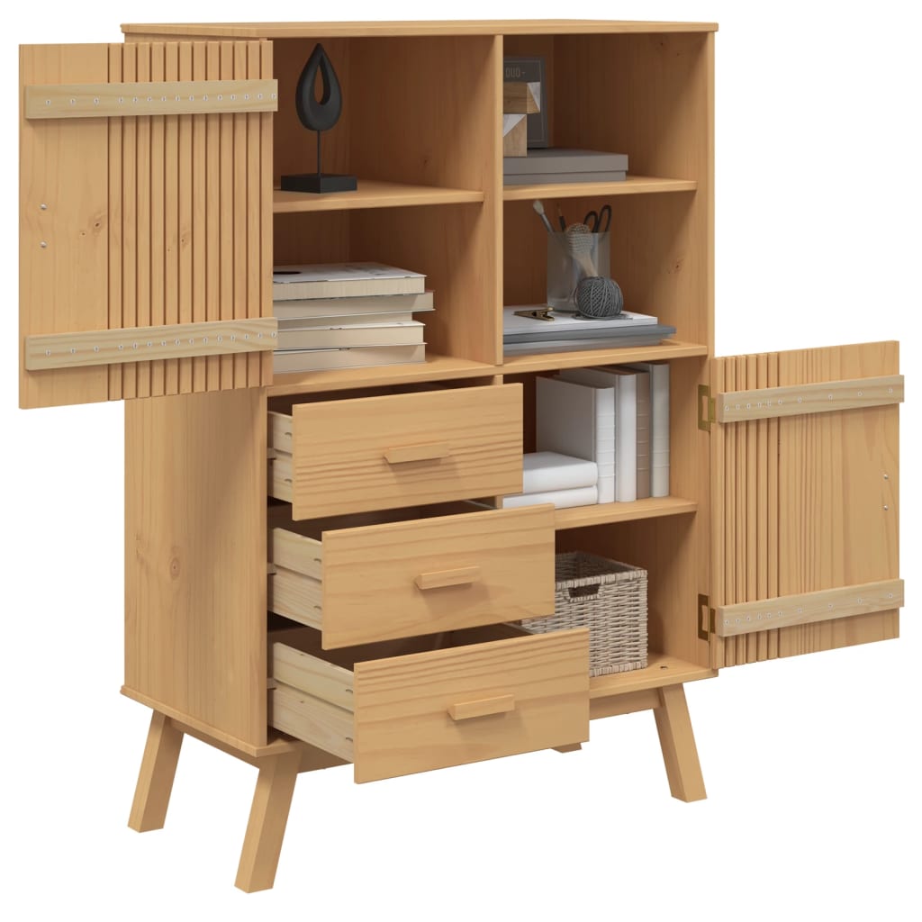 vidaXL Highboard "OLDEN" Brown 85x43x125 cm Solid Wood Pine