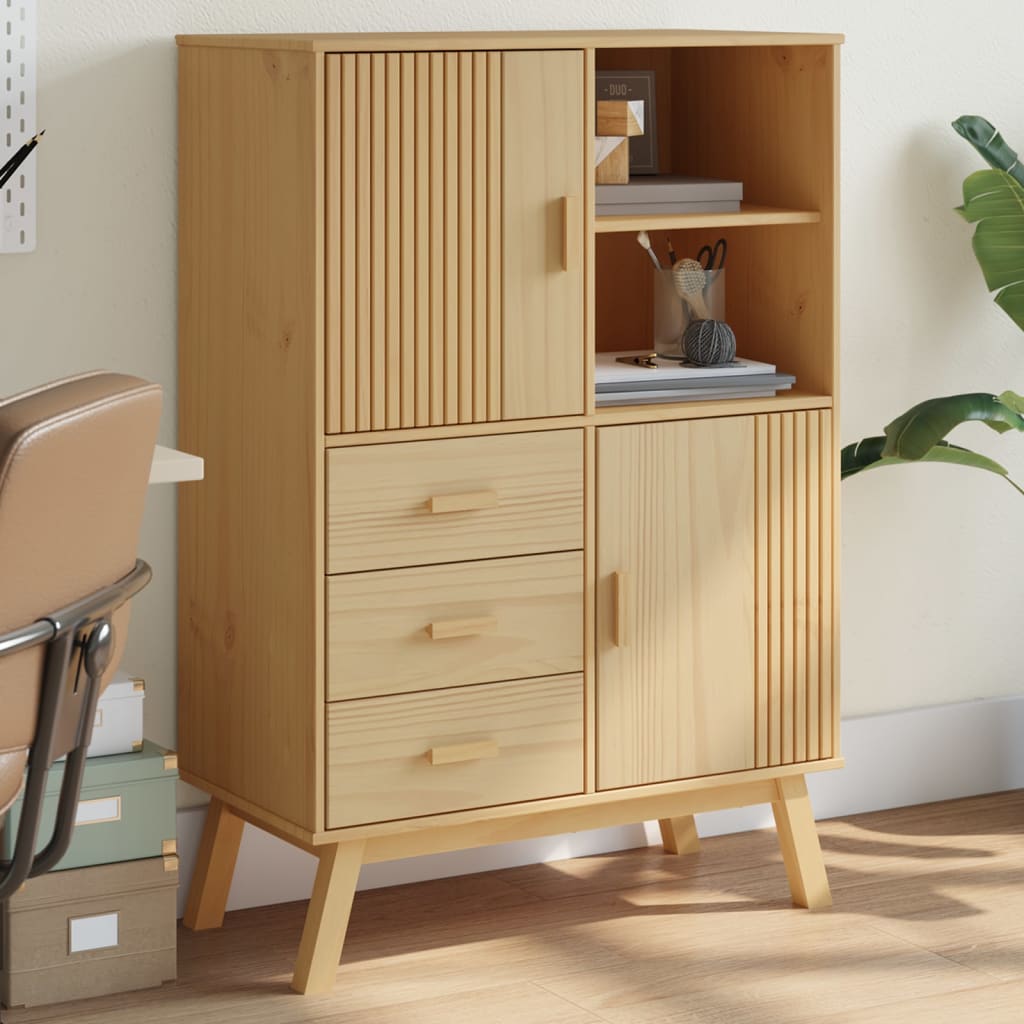 vidaXL Highboard "OLDEN" Brown 85x43x125 cm Solid Wood Pine
