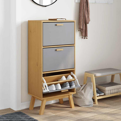 vidaXL Shoe Cabinet OLDEN Grey and Brown 55x35x120cm Solid Wood Pine