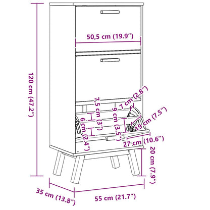 vidaXL Shoe Cabinet OLDEN Grey and Brown 55x35x120cm Solid Wood Pine