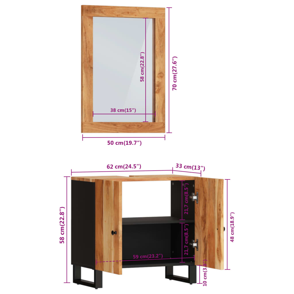 vidaXL 2 Piece Bathroom Furniture Set Solid Wood Acacia