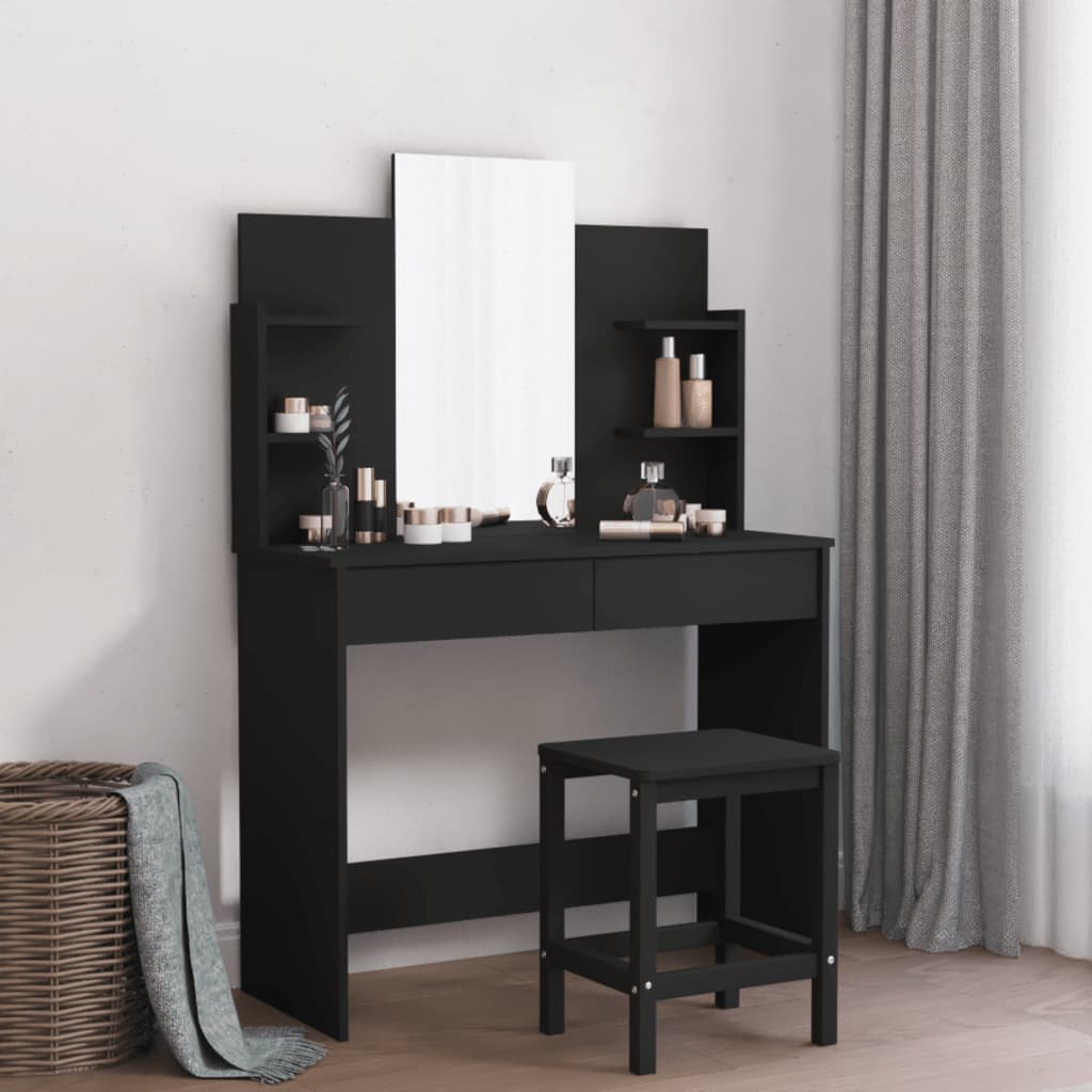 vidaXL Dressing Table | Black | Engineered wood, Glass | 96x39x142 cm