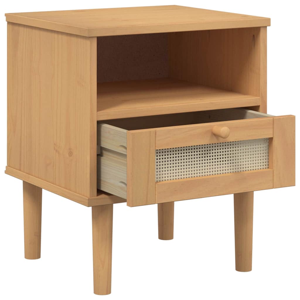 vidaXL Bedside Cabinet SENJA Rattan Look Brown 40x35x48 cm Solid Wood Pine