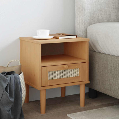vidaXL Bedside Cabinet SENJA Rattan Look Brown 40x35x48 cm Solid Wood Pine