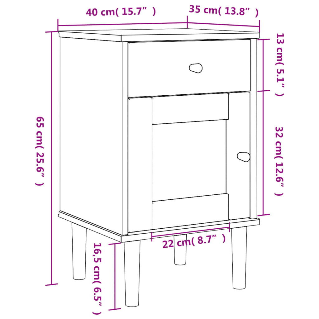 vidaXL Bedside Cabinet SENJA Rattan Look Brown 40x35x65 cm Solid Wood Pine