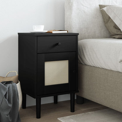 vidaXL Bedside Cabinet SENJA Rattan Look Black 40x35x65 cm Solid Wood Pine