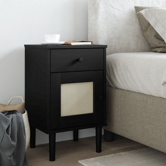 vidaXL Bedside Cabinet SENJA Rattan Look Black 40x35x65 cm Solid Wood Pine
