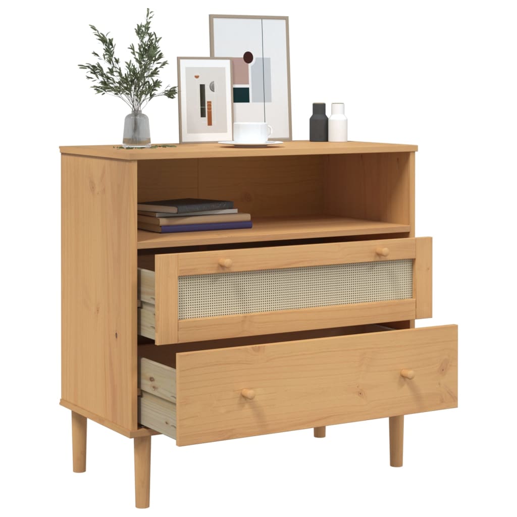 vidaXL Sideboard "SENJA" Rattan Look Brown 80x40x80 cm Solid Wood Pine