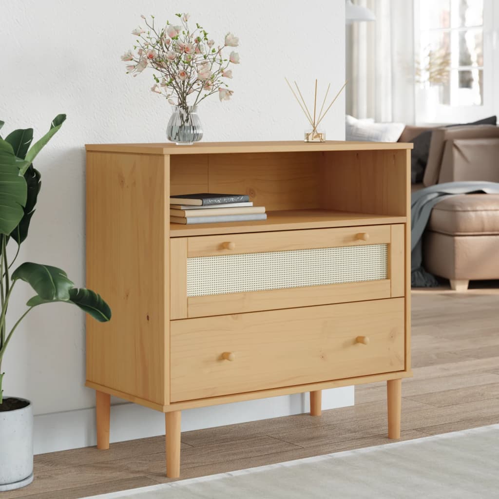 vidaXL Sideboard "SENJA" Rattan Look Brown 80x40x80 cm Solid Wood Pine