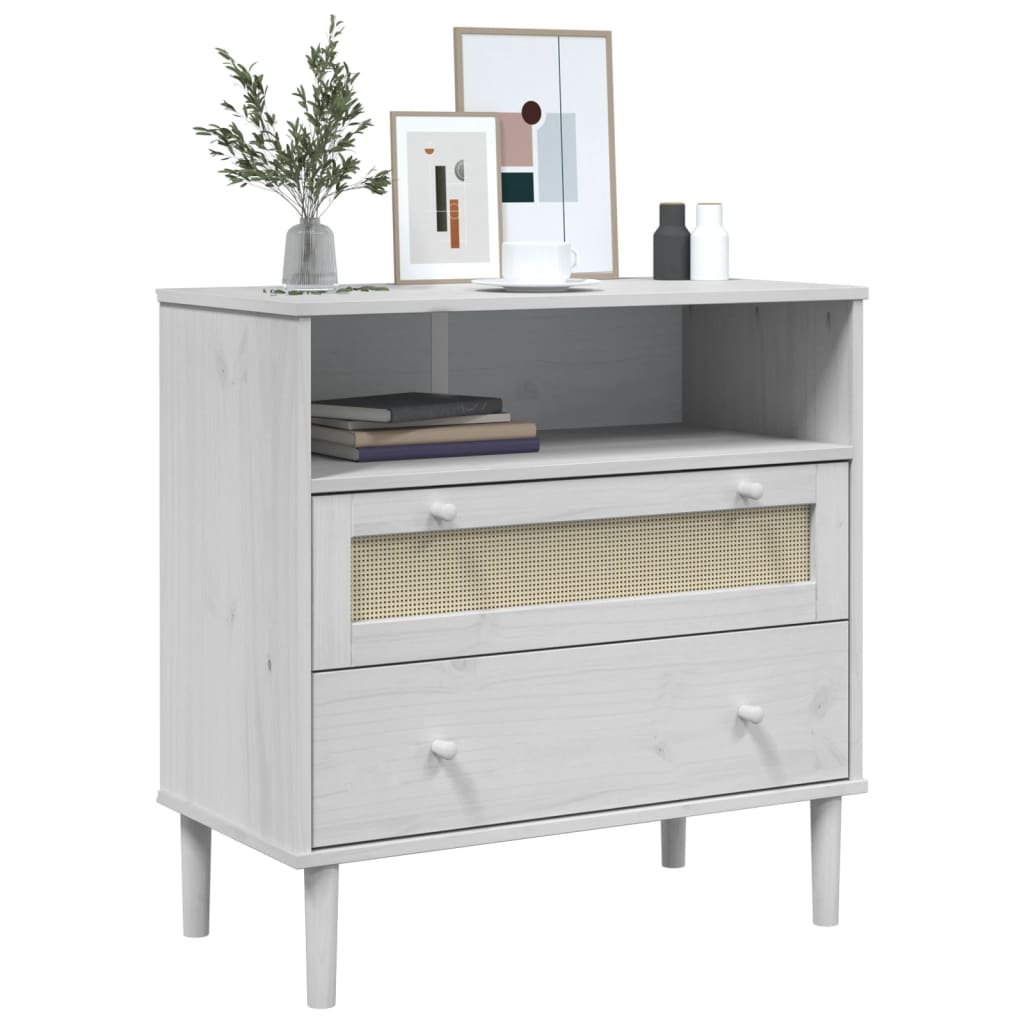 vidaXL Sideboard "SENJA" Rattan Look White 80x40x80 cm Solid Wood Pine