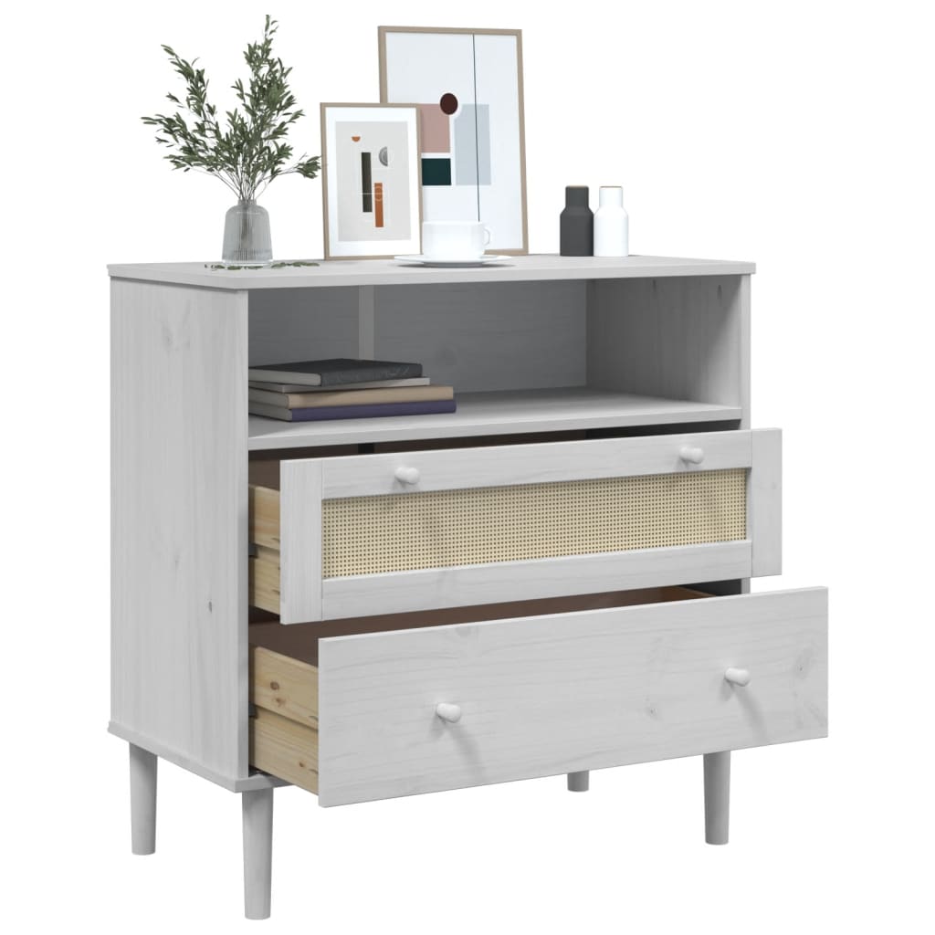 vidaXL Sideboard "SENJA" Rattan Look White 80x40x80 cm Solid Wood Pine
