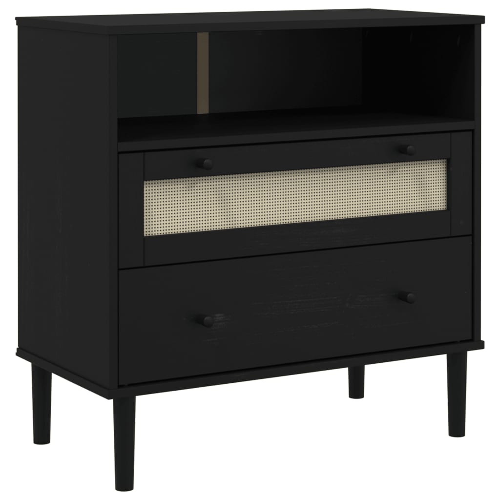 vidaXL Sideboard "SENJA" Rattan Look Black 80x40x80 cm Solid Wood Pine