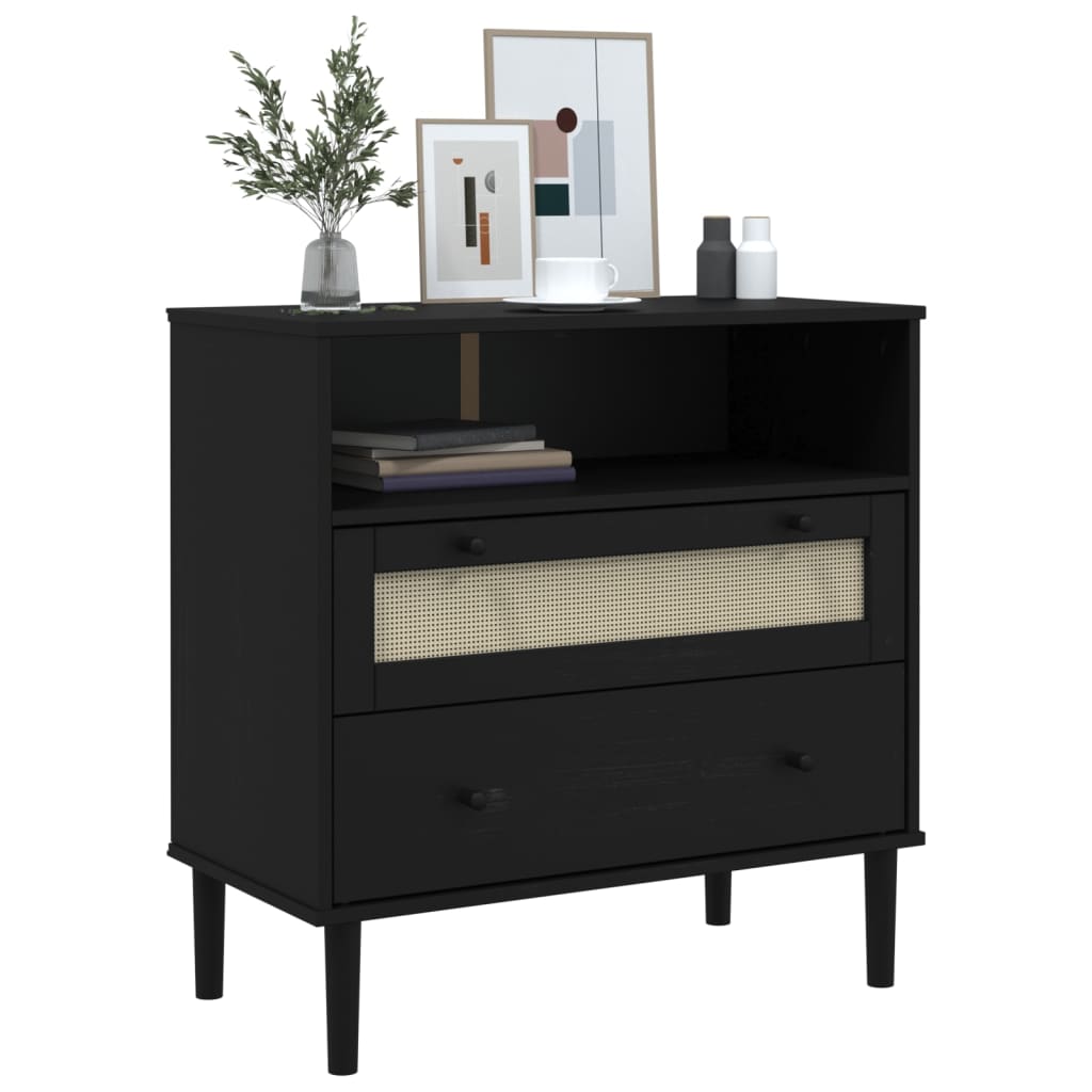 vidaXL Sideboard "SENJA" Rattan Look Black 80x40x80 cm Solid Wood Pine