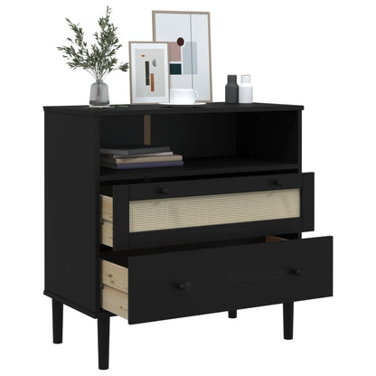 vidaXL Sideboard "SENJA" Rattan Look Black 80x40x80 cm Solid Wood Pine