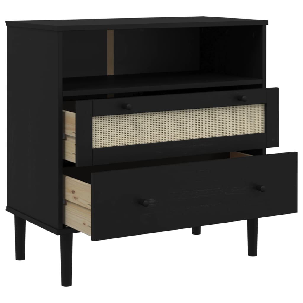 vidaXL Sideboard "SENJA" Rattan Look Black 80x40x80 cm Solid Wood Pine