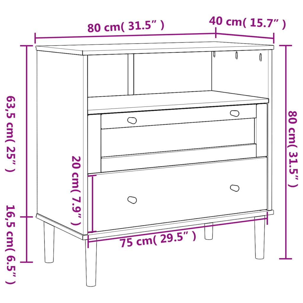 vidaXL Sideboard SENJA Rattan Look Black 80x40x80 cm Solid Wood Pine