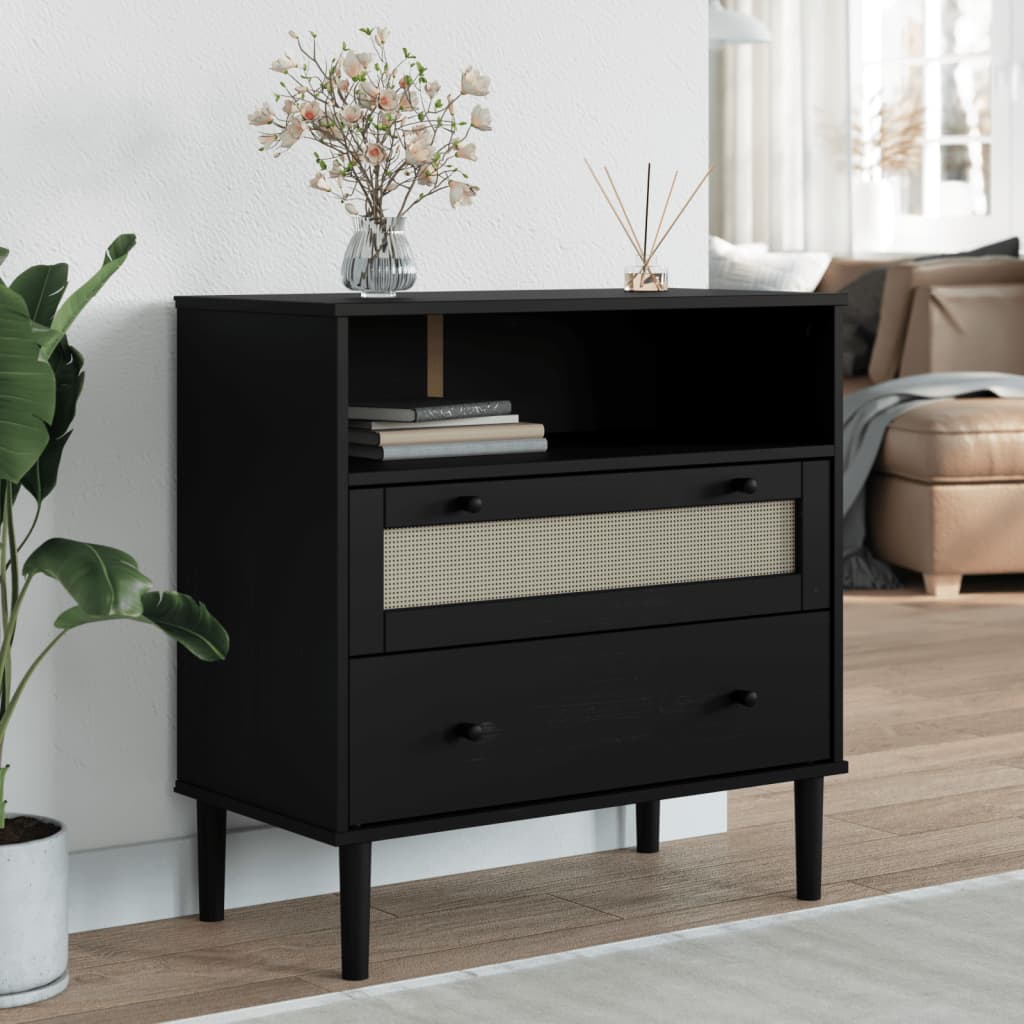 vidaXL Sideboard "SENJA" Rattan Look Black 80x40x80 cm Solid Wood Pine