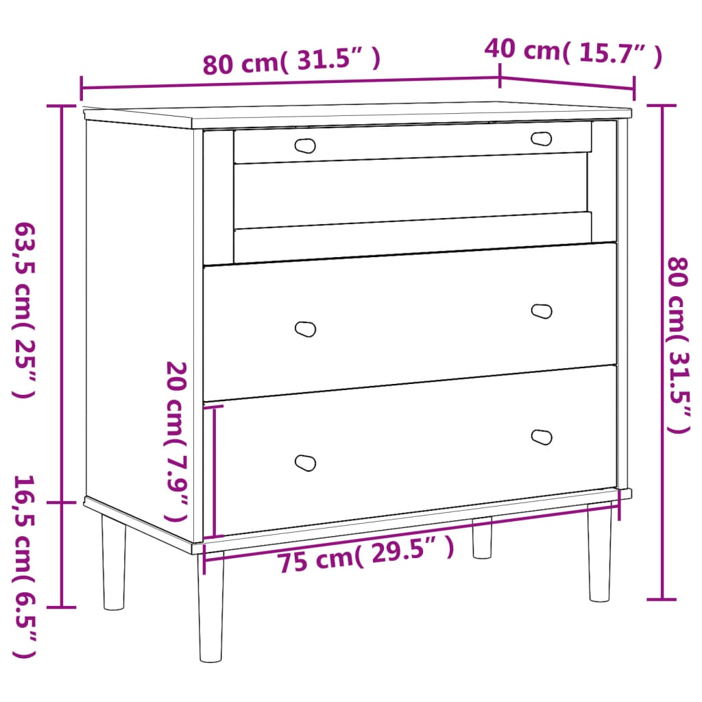 vidaXL Drawer Cabinet SENJA Rattan Look White 80x40x80 cm Solid Wood Pine