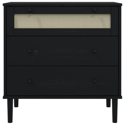 vidaXL Drawer Cabinet SENJA Rattan Look Black 80x40x80 cm Solid Wood Pine