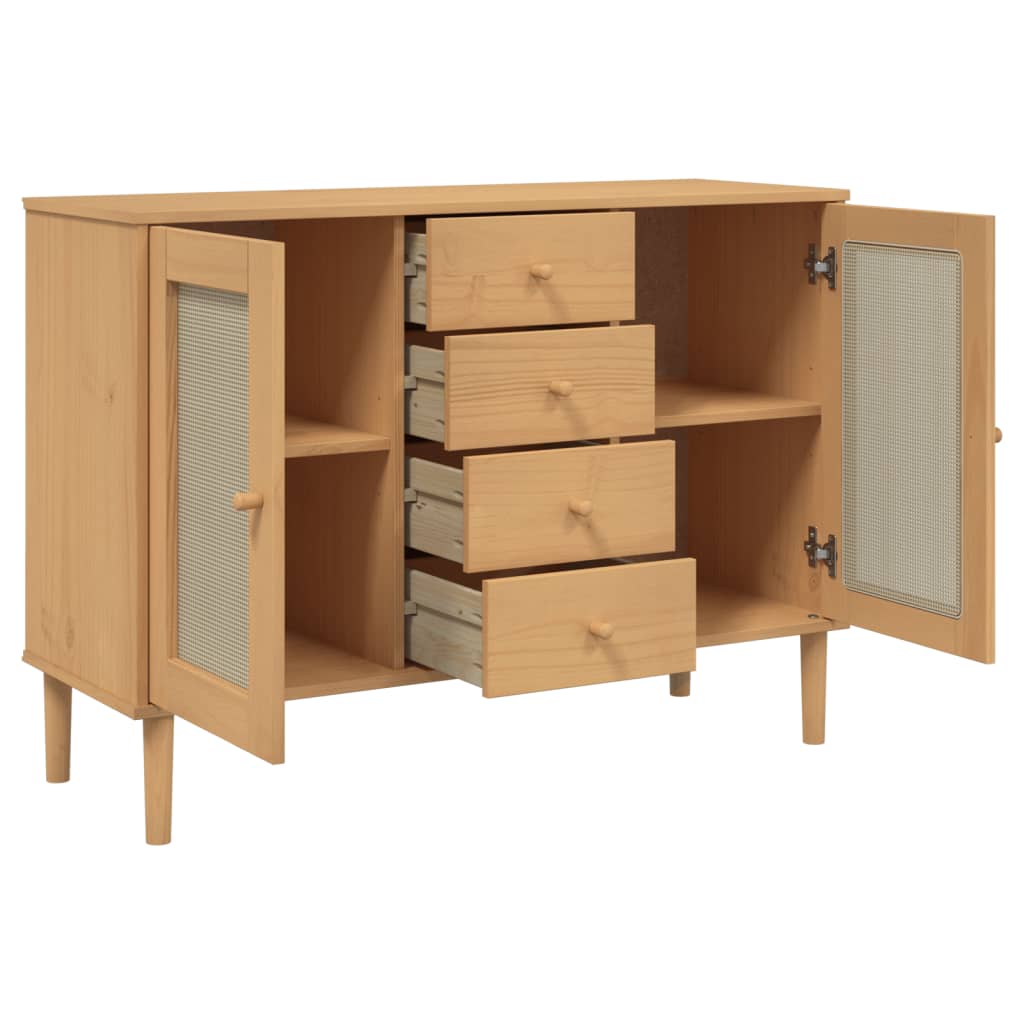 vidaXL Sideboard "SENJA" Rattan Look Brown 112x40x80 cm Solid Wood Pine