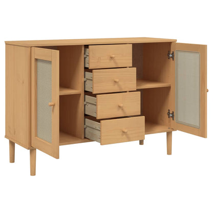 vidaXL Sideboard "SENJA" Rattan Look Brown 112x40x80 cm Solid Wood Pine