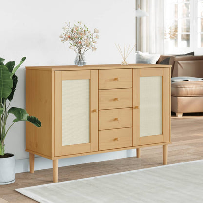 vidaXL Sideboard "SENJA" Rattan Look Brown 112x40x80 cm Solid Wood Pine