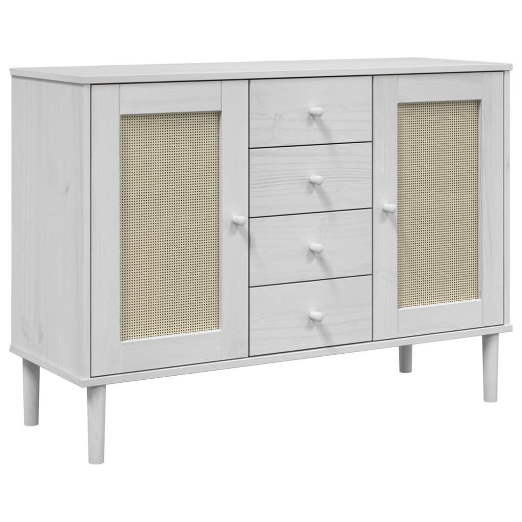 vidaXL Sideboard SENJA Rattan Look White 112x40x80 cm Solid Wood Pine