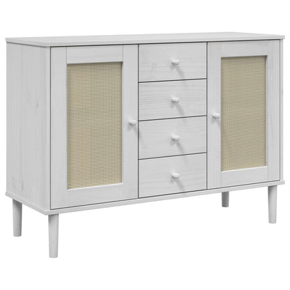 vidaXL Sideboard "SENJA" Rattan Look White 112x40x80 cm Solid Wood Pine