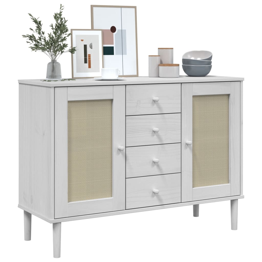 vidaXL Sideboard "SENJA" Rattan Look White 112x40x80 cm Solid Wood Pine