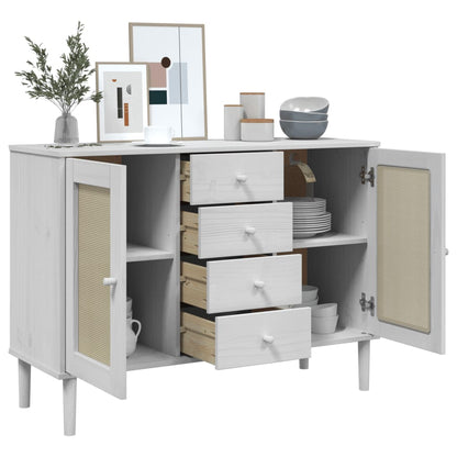 vidaXL Sideboard "SENJA" Rattan Look White 112x40x80 cm Solid Wood Pine