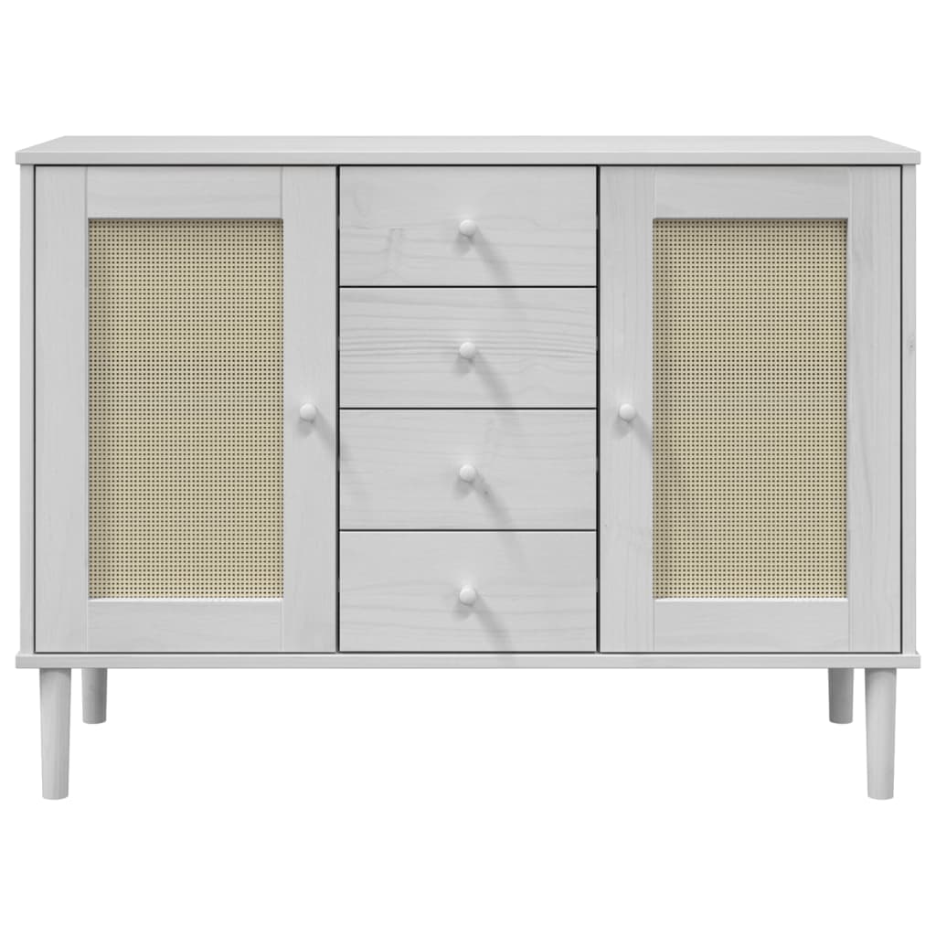 vidaXL Sideboard "SENJA" Rattan Look White 112x40x80 cm Solid Wood Pine