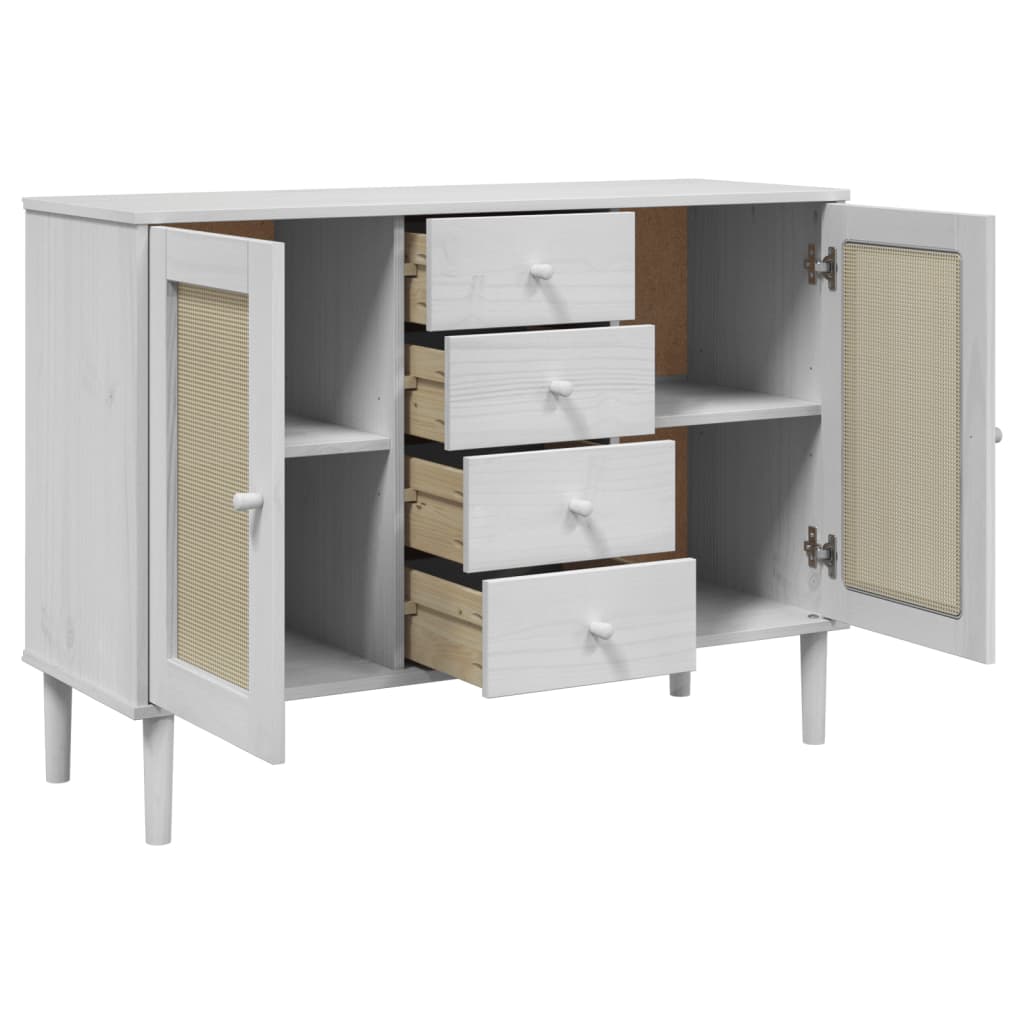 vidaXL Sideboard "SENJA" Rattan Look White 112x40x80 cm Solid Wood Pine