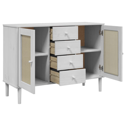 vidaXL Sideboard "SENJA" Rattan Look White 112x40x80 cm Solid Wood Pine