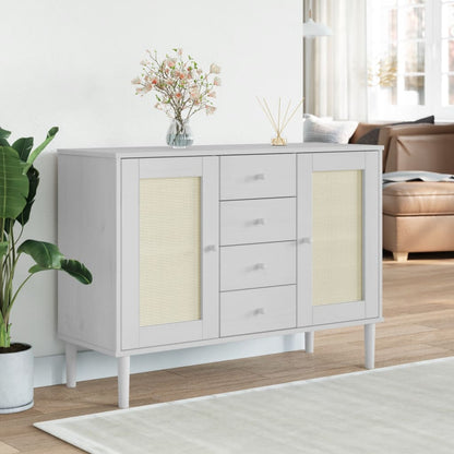 vidaXL Sideboard "SENJA" Rattan Look White 112x40x80 cm Solid Wood Pine