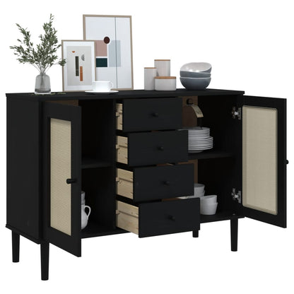vidaXL Sideboard SENJA Rattan Look Black 112x40x80 cm Solid Wood Pine
