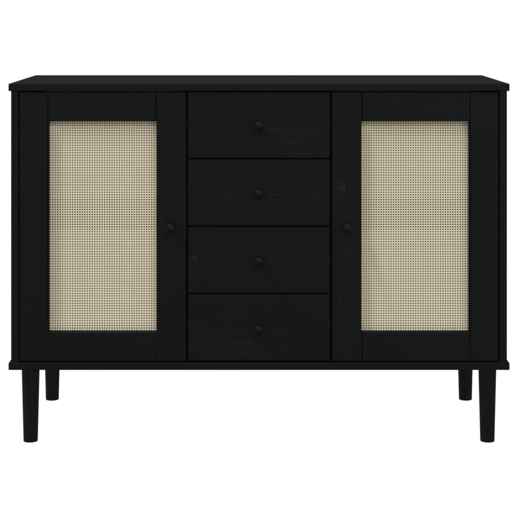 vidaXL Sideboard SENJA Rattan Look Black 112x40x80 cm Solid Wood Pine