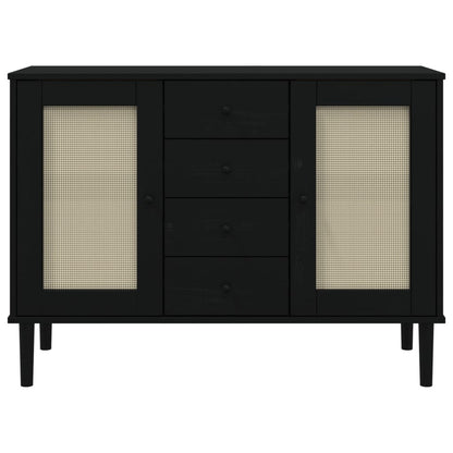 vidaXL Sideboard SENJA Rattan Look Black 112x40x80 cm Solid Wood Pine